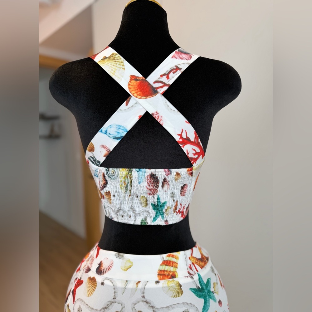 Commense White Skirt Set with Seashell and Coral Print | Coastal Muse - Picture 5 of 5